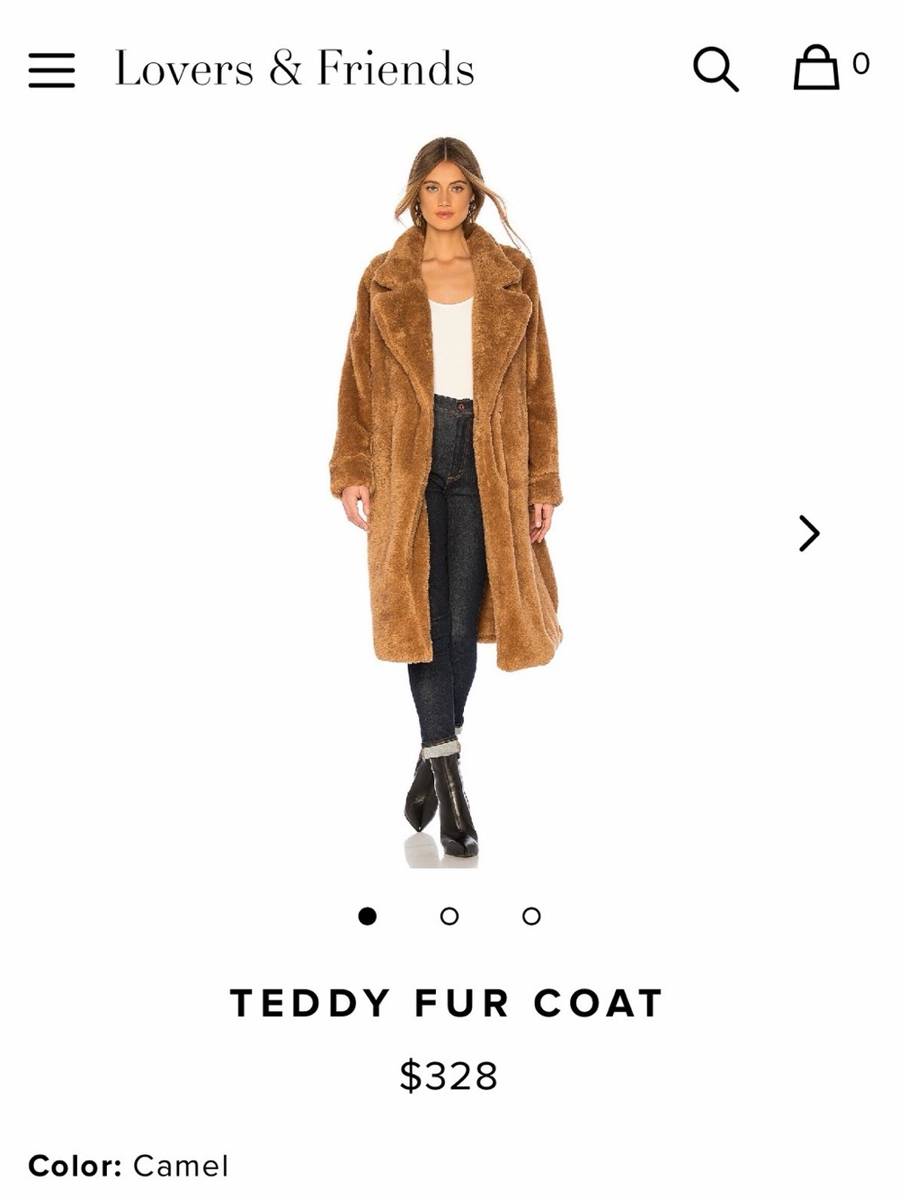 Lovers + Friends Camel Teddy Fur Long Coat
